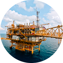 Offshore oil and gas platform supporting innovative engineering and infrastructure solutions for the industry.